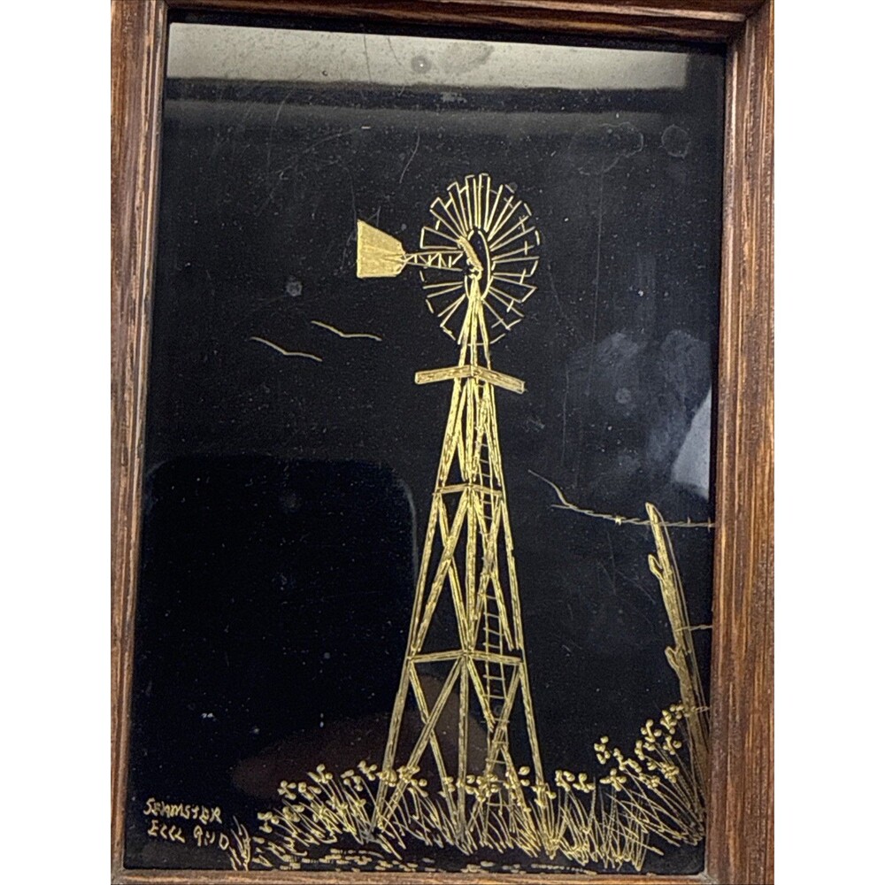 Authentic vintage hand-engraved metal artwork by Les Seamster Silver Highlights